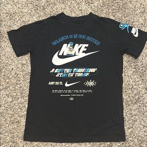 Nike Black Tee with Blue and White Graphics